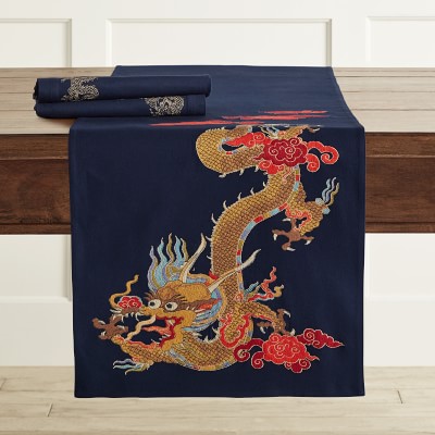 Williams Sonoma Lunar Dragon Embroidered Table Runner