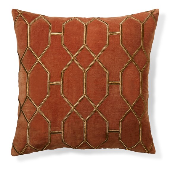 Geometric Embroidered Velvet Pillow Cover Rust Williams Sonoma 