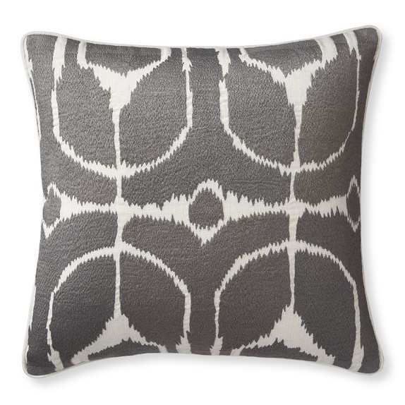  Embroidered Ikat Pillow Cover Grey Williams Sonoma